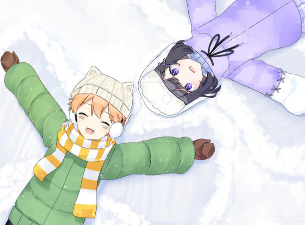 polished halfbodies with simple background - eze & kiseki in winter fits