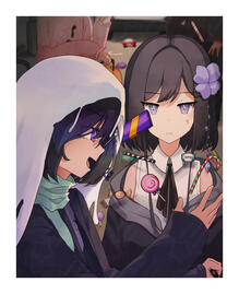 (oc) kiseki and wisteria - tricking wis with some treats!! polaroid